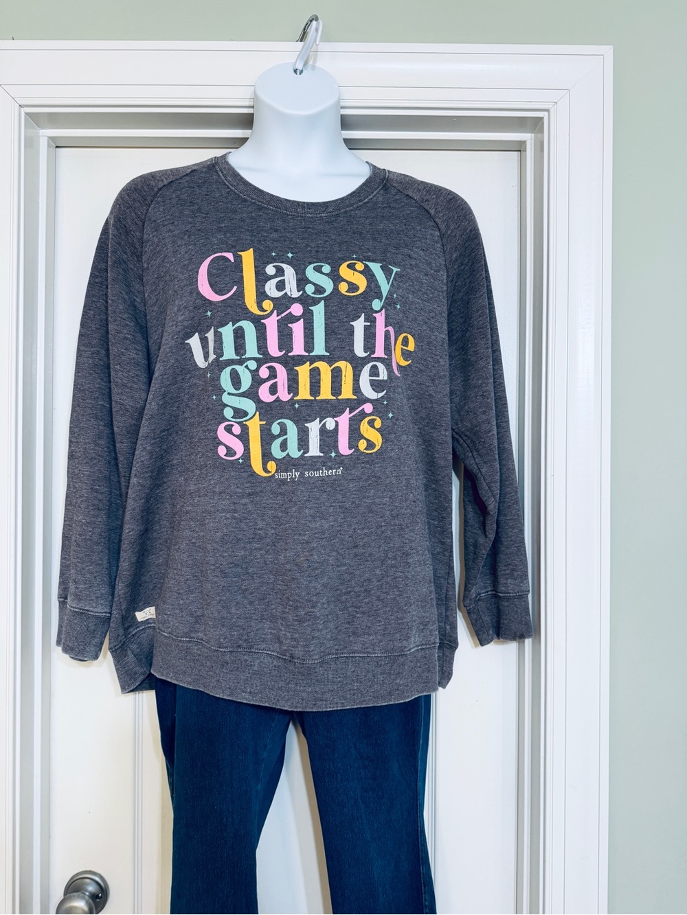 Simply Southern Charcoal Pullover with Pastel Lettering